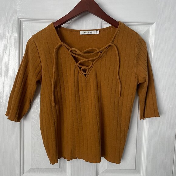 Moussy Japanese Luxury Ribbed Golden Orange Fall Boho Top Small - Picture 1 of 5